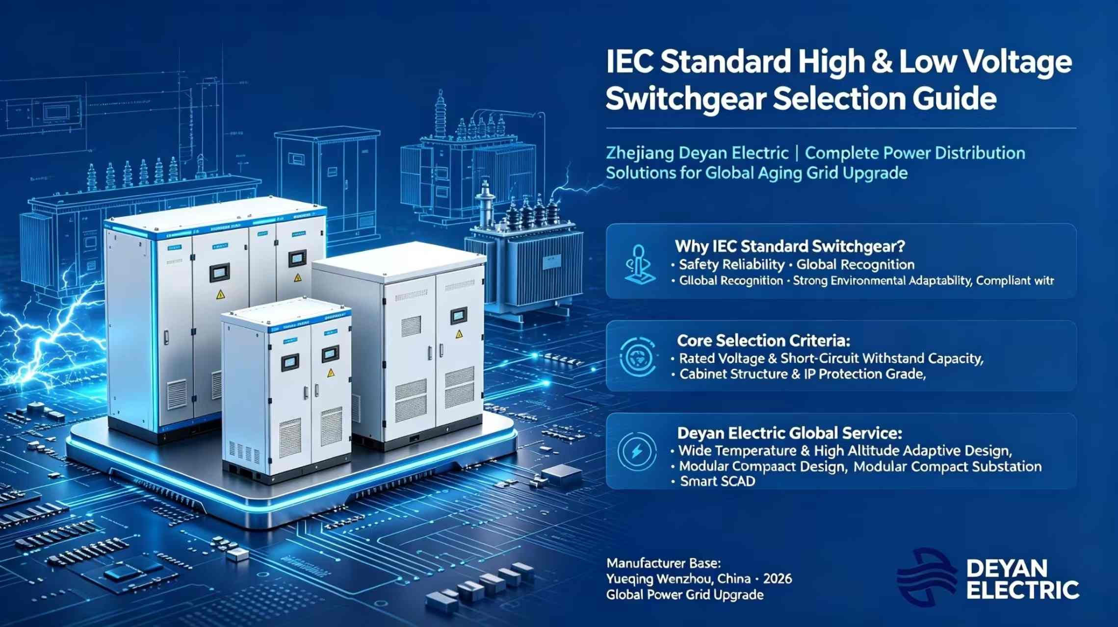 IEC معیاری ہائی اور لو وولٹیج سوئچ گیئر سلیکشن گائیڈ: Zhejiang Deyan Electric — دنیا بھر میں عمر رسیدہ گرڈ اپ گریڈ کے لیے پاور ڈسٹری بیوشن کے مکمل حل
